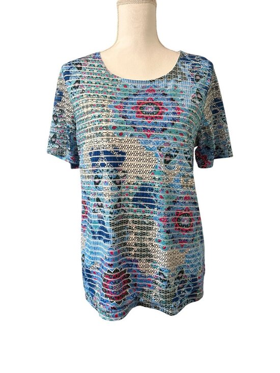 Cathy Daniels Tops - Cathy Daniels Bohemian Multicolor Classic Cottage Short-Sleeve Blouse Womens M